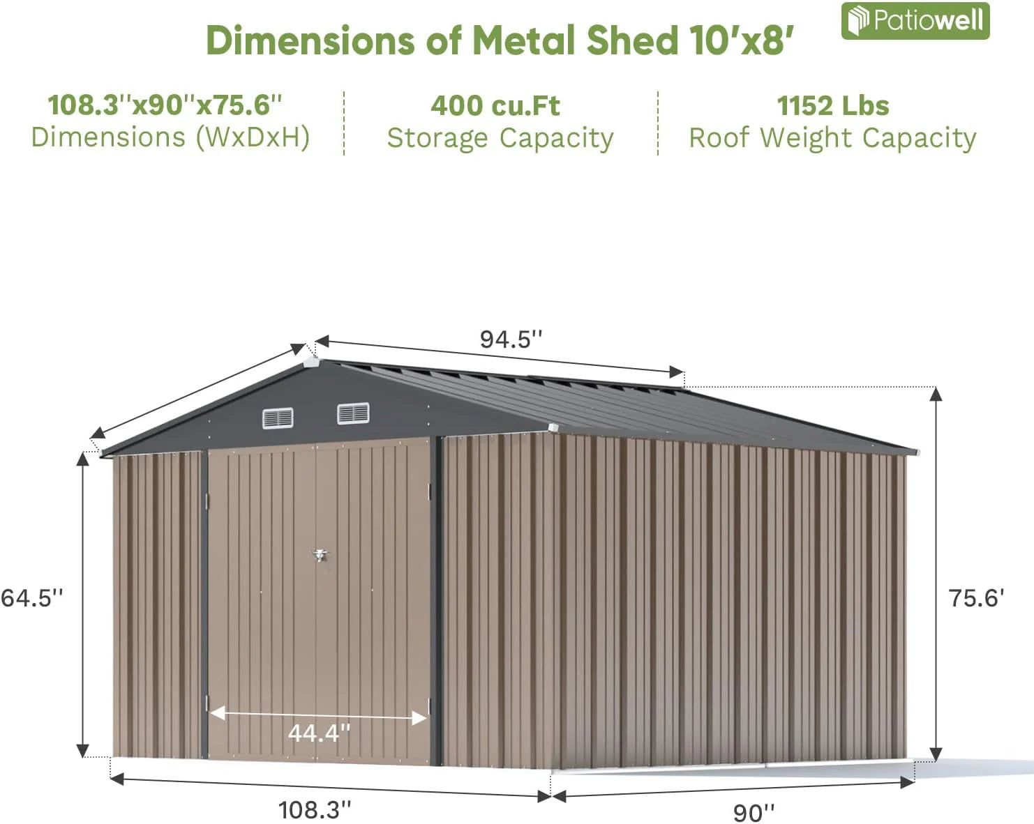 Patiowell 5x3 FT Outdoor Storage Shed Tool Shed with Sloping Roof and Lockable Door Metal Shed