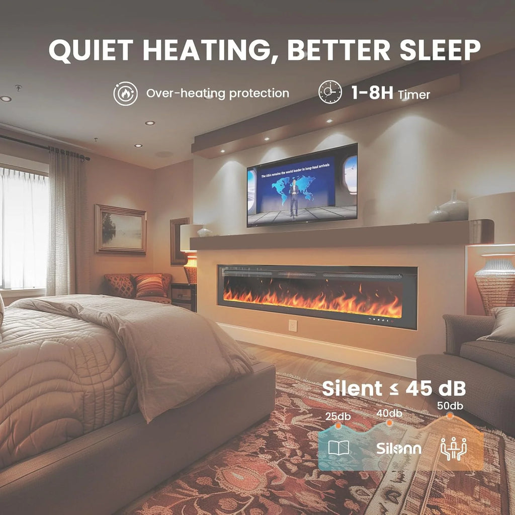 50 Smart Electric Fireplace 5300 BTU Heat Output, Ultra-Slim Wall-Mount or Built-In Electric Fireplace