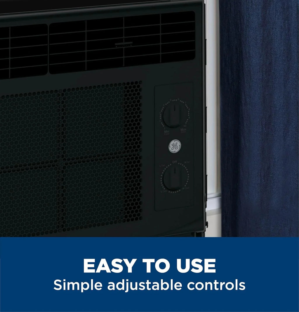 GE Window Air Conditioner Unit, 6,000 BTU for Small Rooms up to 250 sq ft. with Adjustable Fan and Cooling Settings, Perfect for Small Bedroom or Living Room, Easy Install Kit Included, White