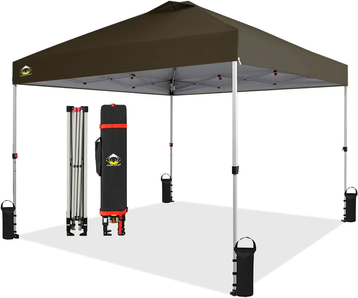 10x10 Pop-Up Awning One-Click Installation Beach Tent Outdoor Sunshade Silver Coated Top
