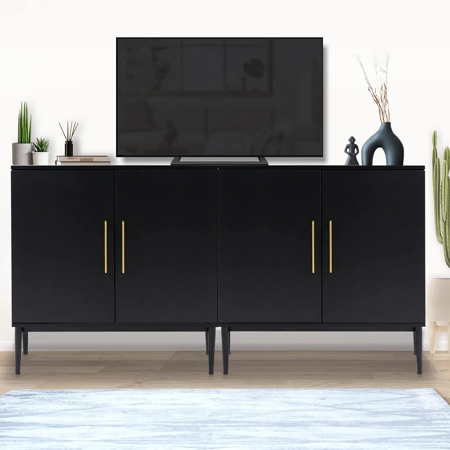 Free Standing Cabinet Black Wood for Living Room, Bedroom, Dining Room, Hallway, Entryway