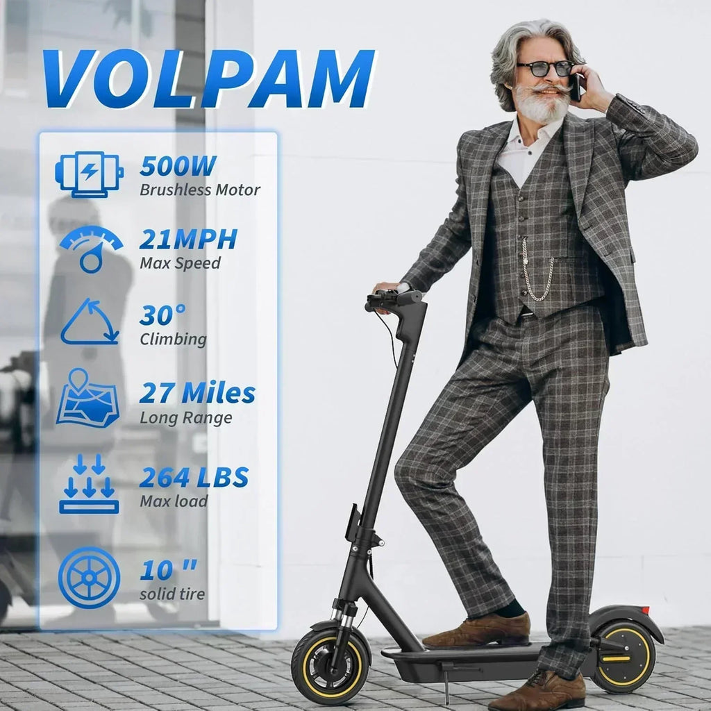 Volpam electric scooter Powerful electric motor Solid tires 28/21/12 mile range