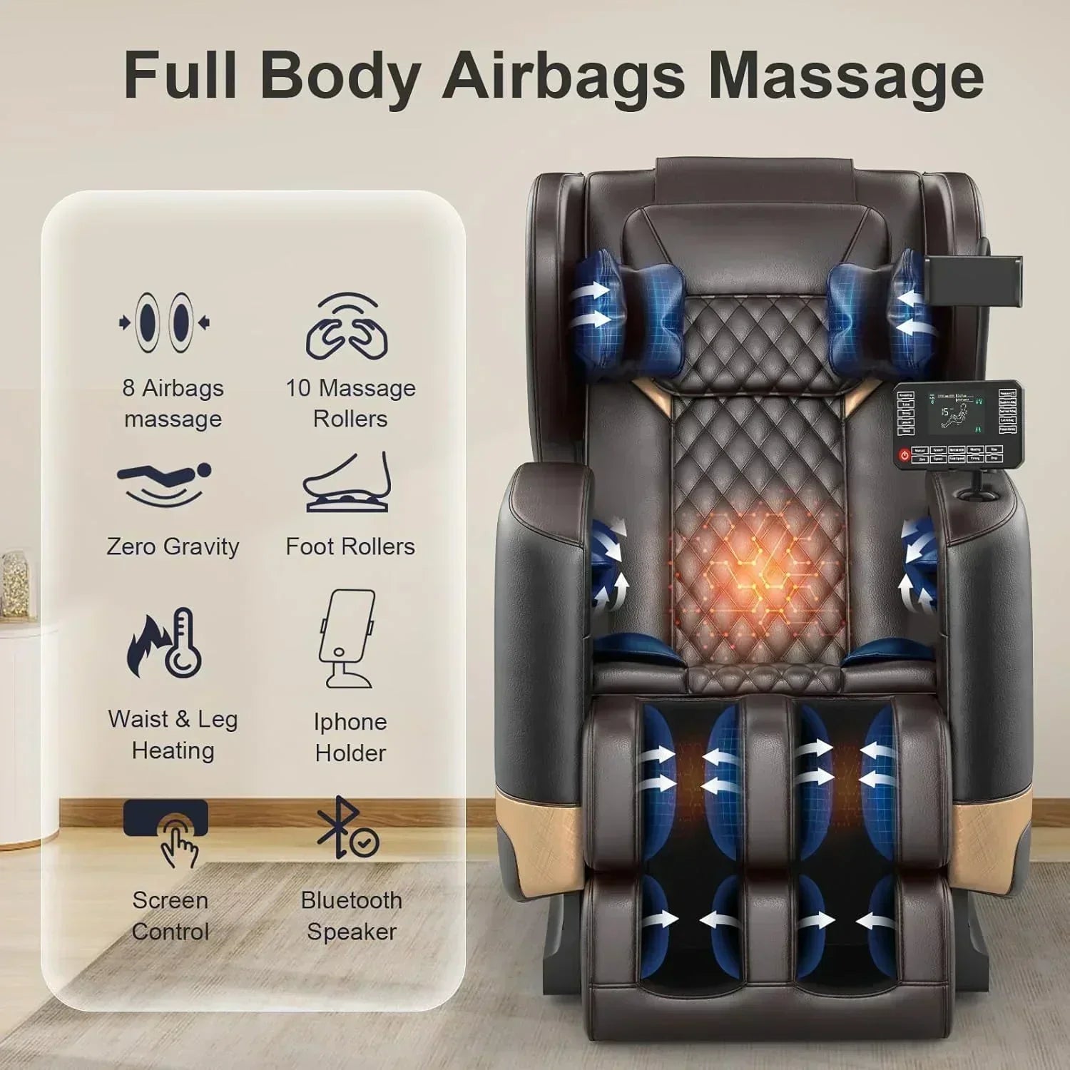 2025 Massage Chair Full Body Zero Gravity Massage Chair with 10 Fix Rollers Heating