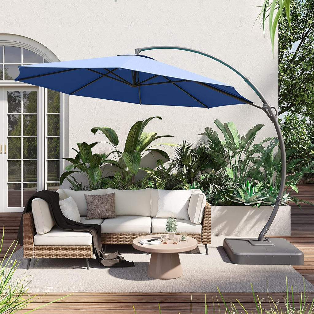 LAUSAINT HOME Outdoor Patio Umbrella with Base included, 11 FT Deluxe Curvy Cantilever Umbrella Heavy Duty Offset Hanging Umbrella with 360° Rotation for Market, Pool, Garden, Backyard, Deck (Beige)