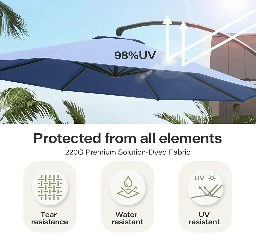 LAUSAINT HOME Outdoor Patio Umbrella with Base included 11 FT Deluxe Curvy Cantilever Umbrella