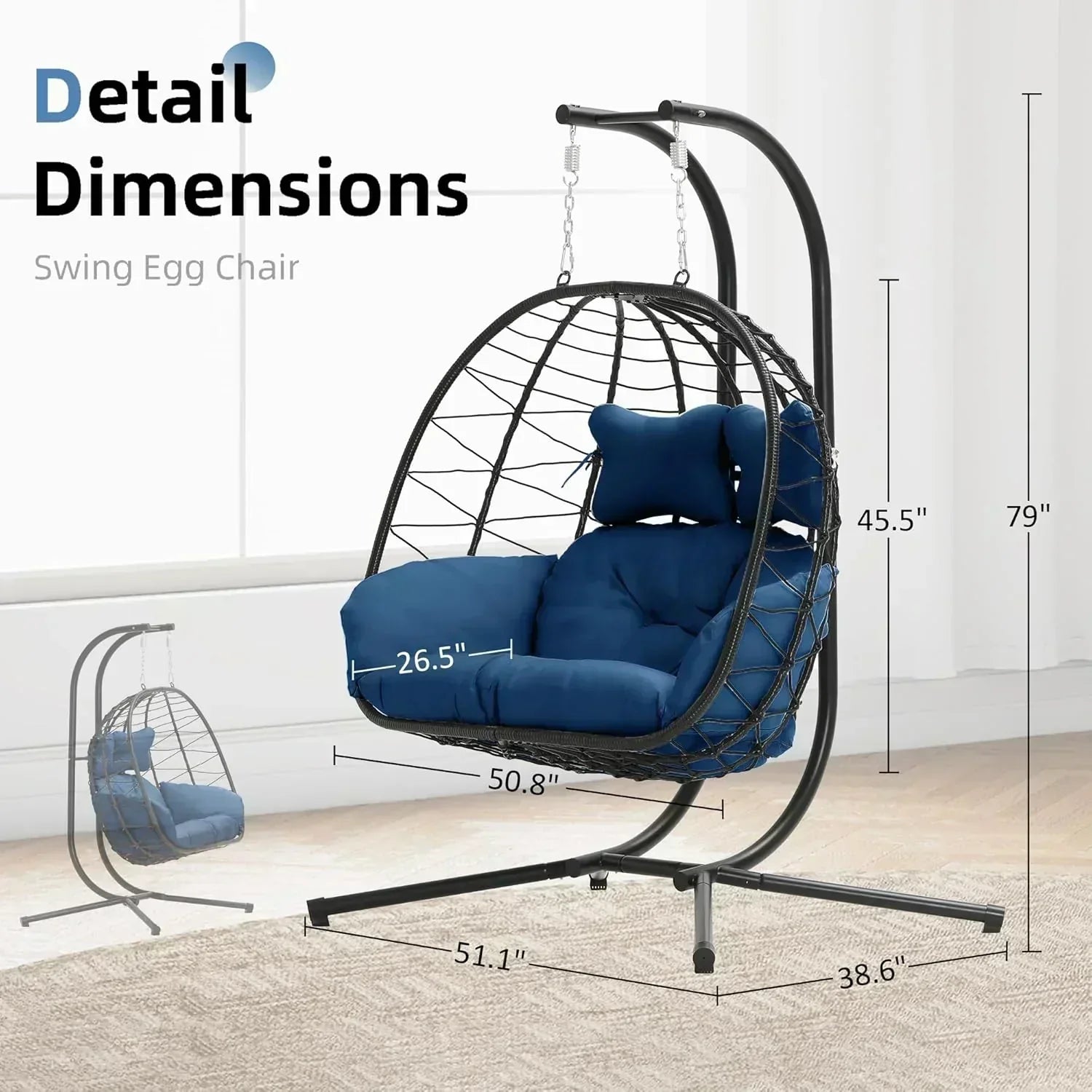 Double Egg Chair wth Stand Hammock Swing Chair Foldable Hanging Loveseat UV Resistant