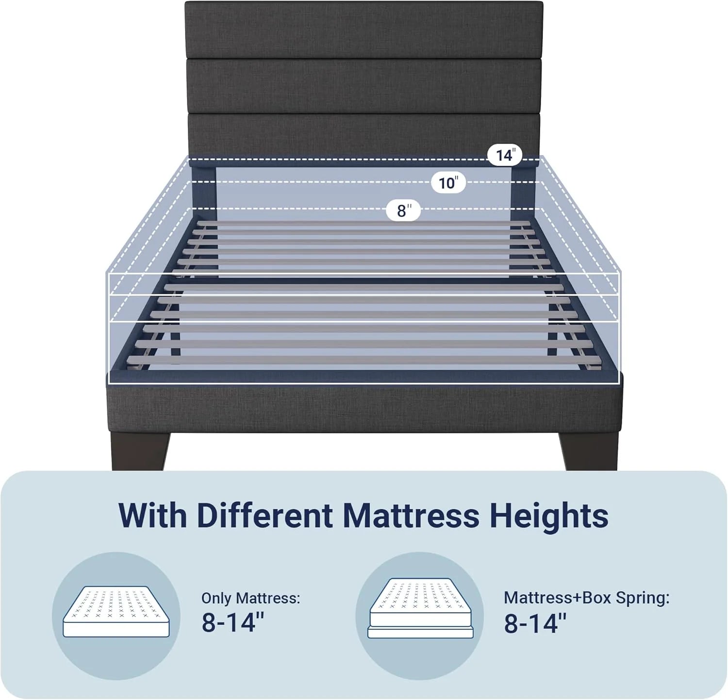 Allewie Queen Size Platform Bed Frame Fabric Upholstered Headboard Wooden Slats Support