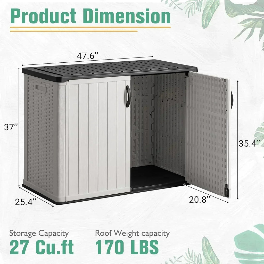 Greesum Outdoor Horizontal Storage Shed 27 Cu.ft Resin Large Storage Box for Garden Patio