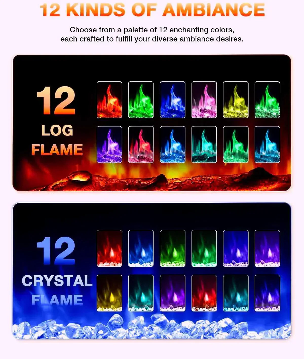 Electric Fireplace 60Inch Wall Mounted Electric Fireplace Heater with Timer Inserts TV Stand