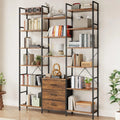 AFLUI Triple Bookshelf 3 Fabric Drawers 4-Tier Book Shelf 10 Display Shelves Industrial Bookcase