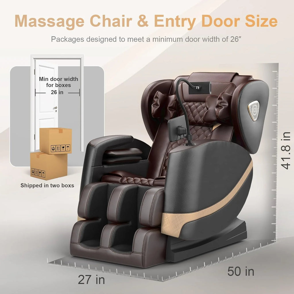 2025 Massage Chair Full Body, Zero Gravity Massage Chair with 10 Fix Rollers, Heating, Foot Massage, Auto Modes, Bluetooth Speaker, Touch Screen Controller (Brown Premium)