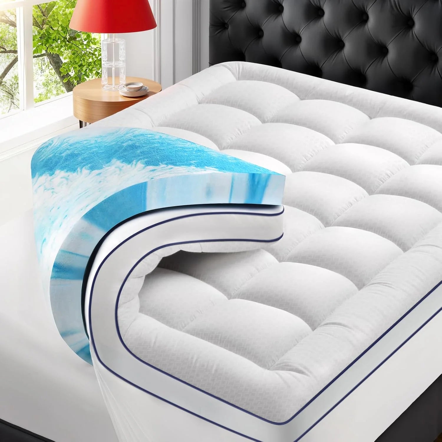 Premium Dual Layer 4 Inch Memory Foam Mattress Topper, 2 Inch Gel Memory Foam and 2 Inch Pillow Top Mattress Pad Cover for Back Pain, Extra Thick Comfort Support