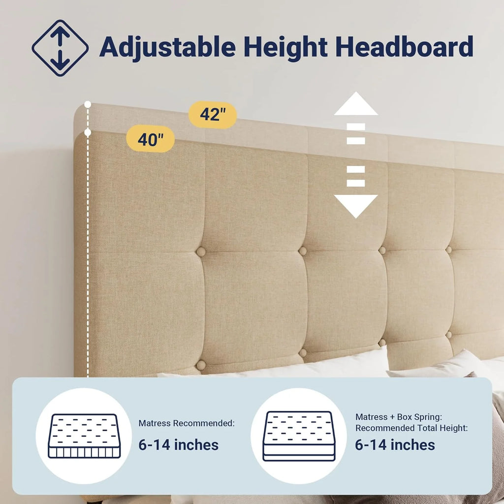 Allewie Upholstered Queen Size Platform Bed Frame with 4 Storage Drawers and Headboard