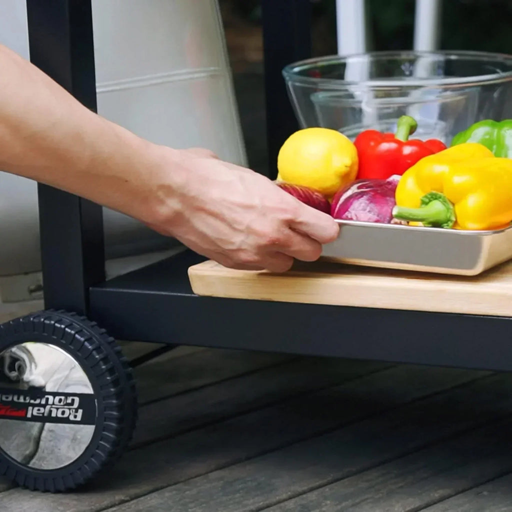 Royal Gourmet Dining Cart Table with Double-Shelf Movable Stainless Steel Flat Top Grill Cart