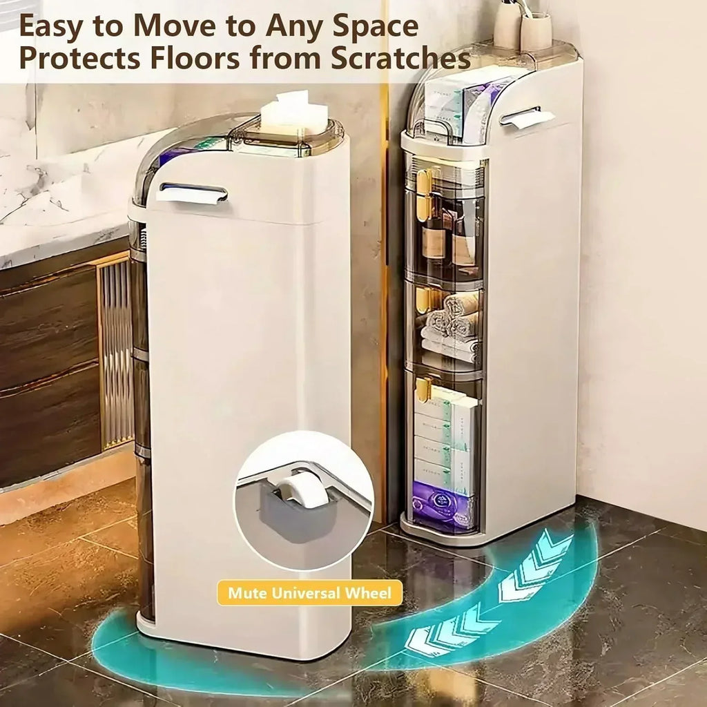 4-Tiers Narrow Bathroom Storage Cabinet 7.1 Slim Bathroom Floor Organizer with Drawers