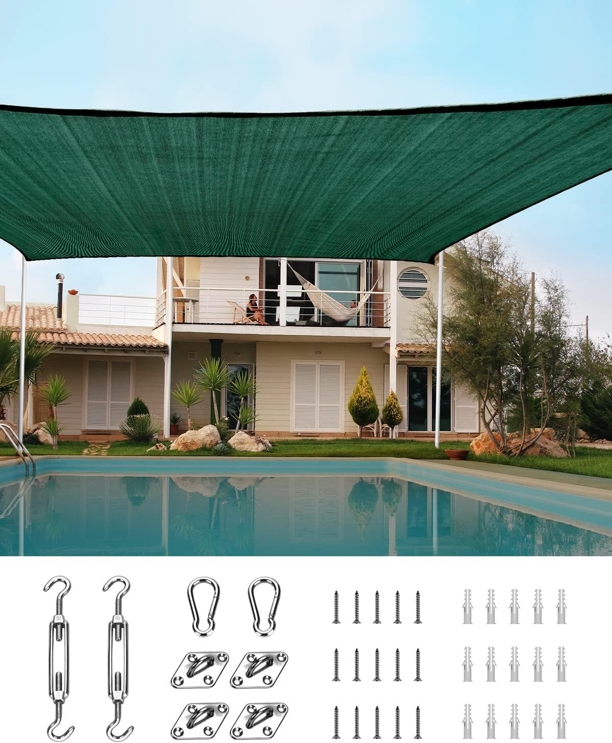 Quictent 20X20FT 185G HDPE Square Sun Shade Sail Canopy 98% UV Block Outdoor Patio Garden with Hardware Kit (Brown)