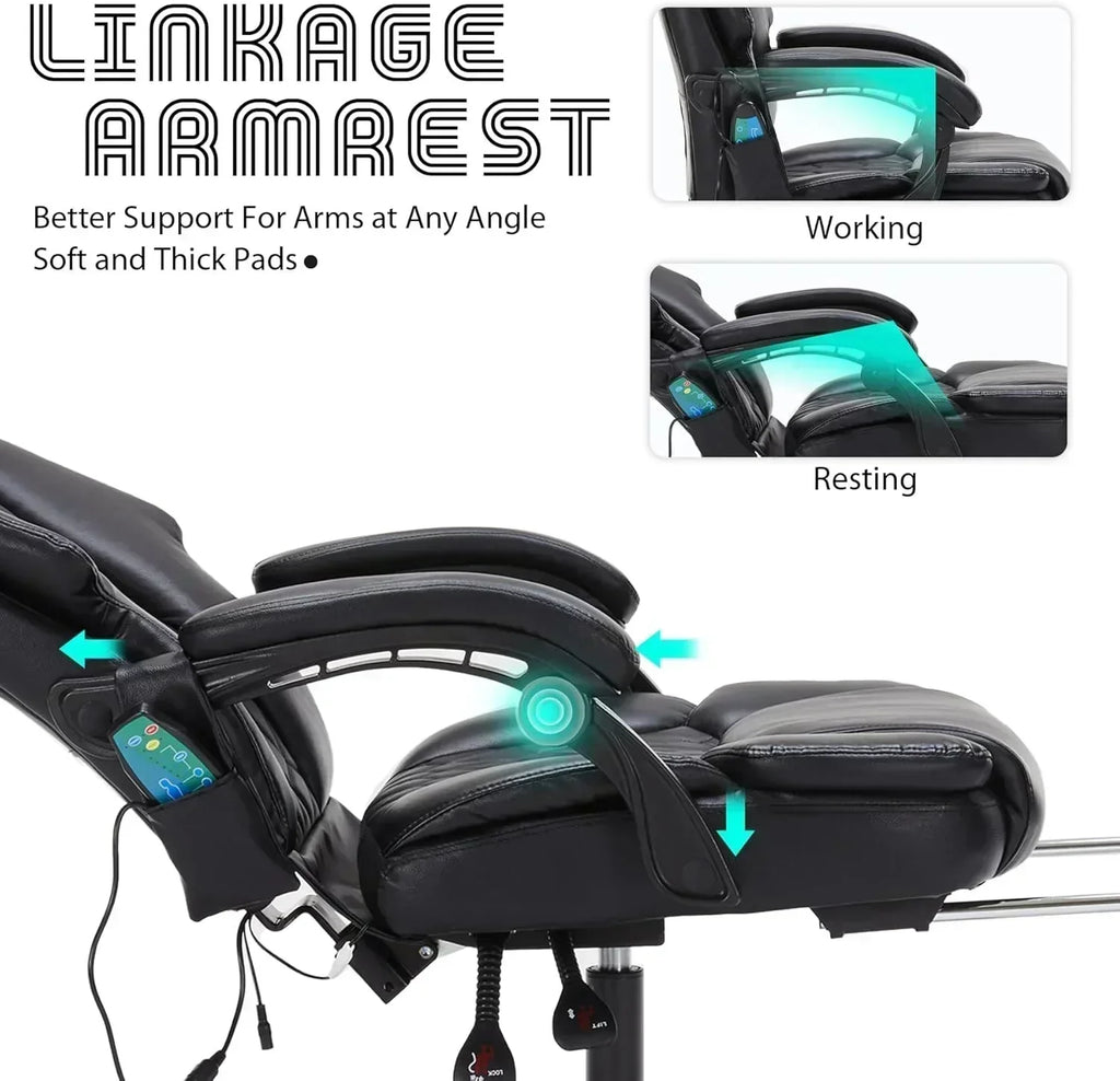 Massage Office Chair with Footrest 6 Point Vibration and Heating Home Office Desk Chair