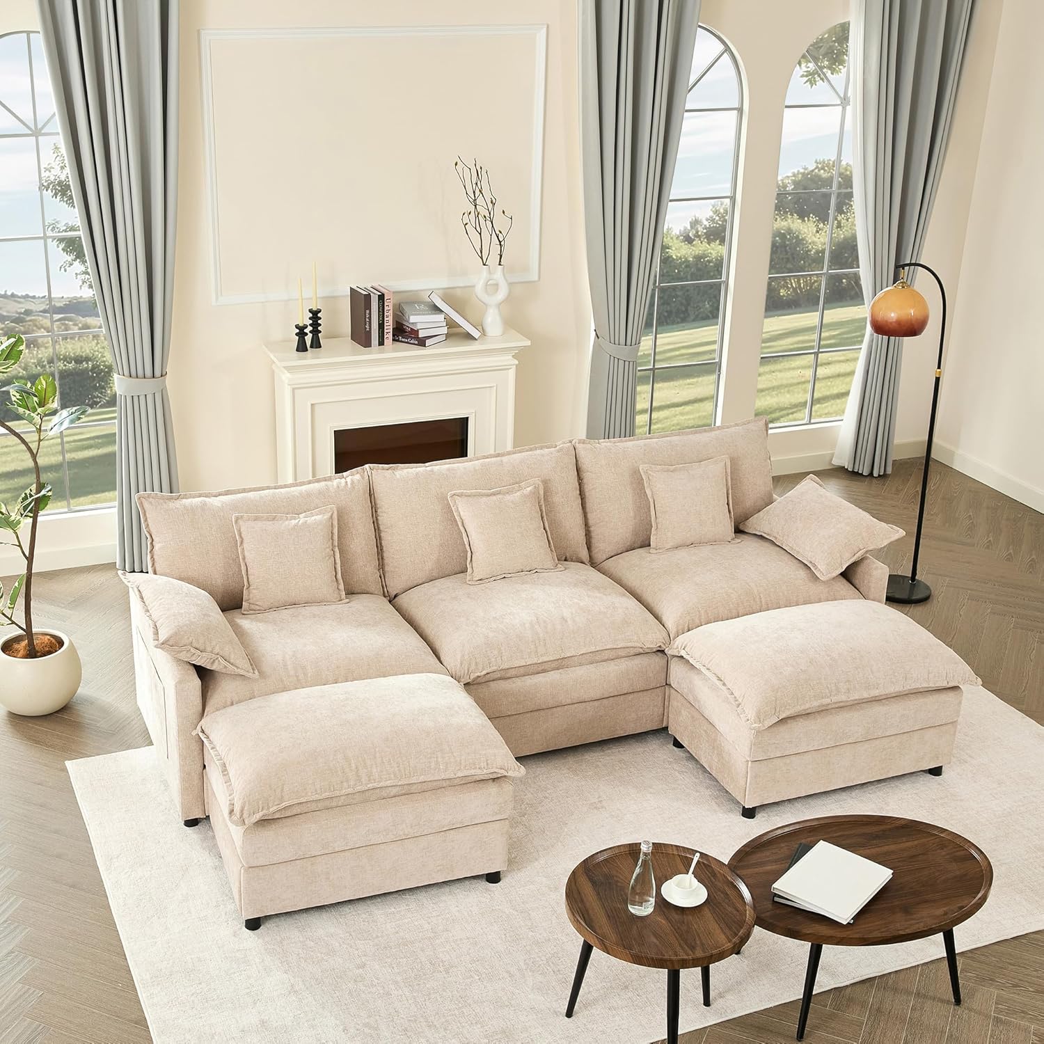 108 Inch U Shape Sofa Sectional Sofa Comfortable Cloud Sofa with Removable Footstool