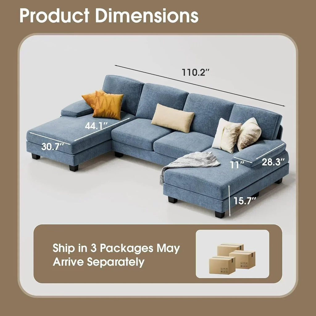 Furmax Sectional Couches for Living Room U-Shaped Sofa Couch Linen Fabric 4 Seat Sofa Set