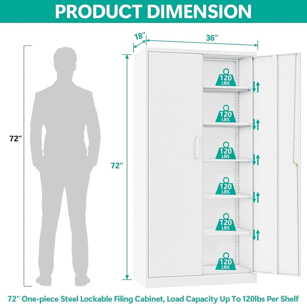 Metal Storage Cabinet with 2 Doors and 6 Shelves Black Metal Cabinet Garage Storage Cabinet
