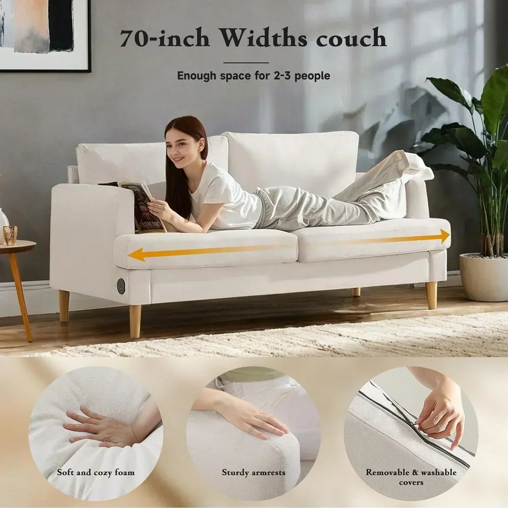 Loveseat Sofa Couch for Living Room with USB Type C Ports Dark Gray Upholstered Small Couches