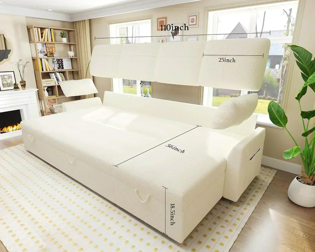 VanAcc Sofa Bed Sleeper Sofa with Storage Chaise 2 in 1 Pull Out Couch Living Room