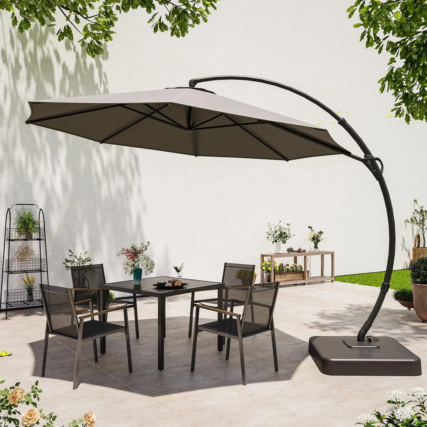 LAUSAINT HOME Outdoor Patio Umbrella with Base included, 11 FT Deluxe Curvy Cantilever Umbrella Heavy Duty Offset Hanging Umbrella with 360° Rotation for Market, Pool, Garden, Backyard, Deck (Beige)