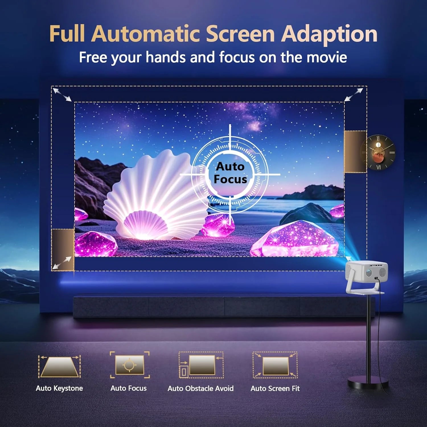 [3000+ Licensed Apps/Live TV/HDR10+/50W DoIby Audio] Smart 4K-Projector with WiFi
