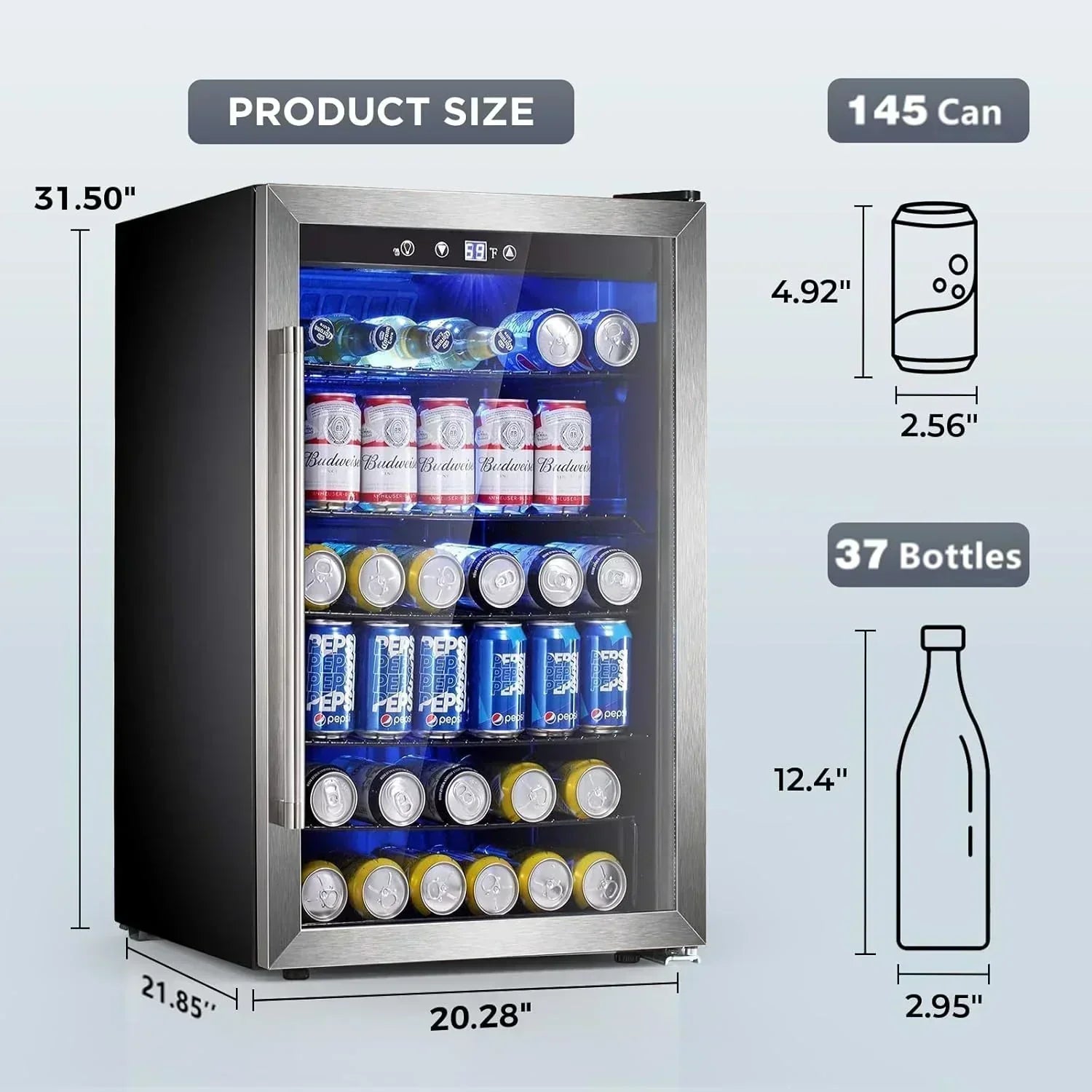 Mini Fridge 130 Can Beverage Refrigerator Cooler Drink Fridge Adjustable Temperature Control