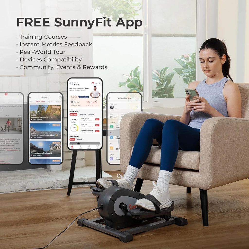 Sunny Health & Fitness Smart Mini Elliptical Trainer Indoor Under-Desk Pedal Exerciser for Seniors