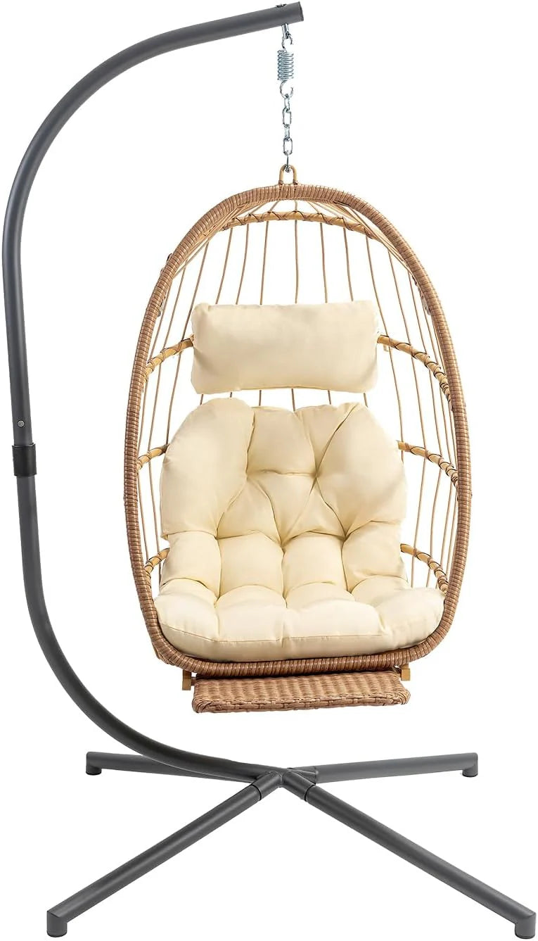 Yechen Indoor Outdoor Egg Hanging Chair Patio Wicker Swing Egg Chair Indoor Swinging Chair