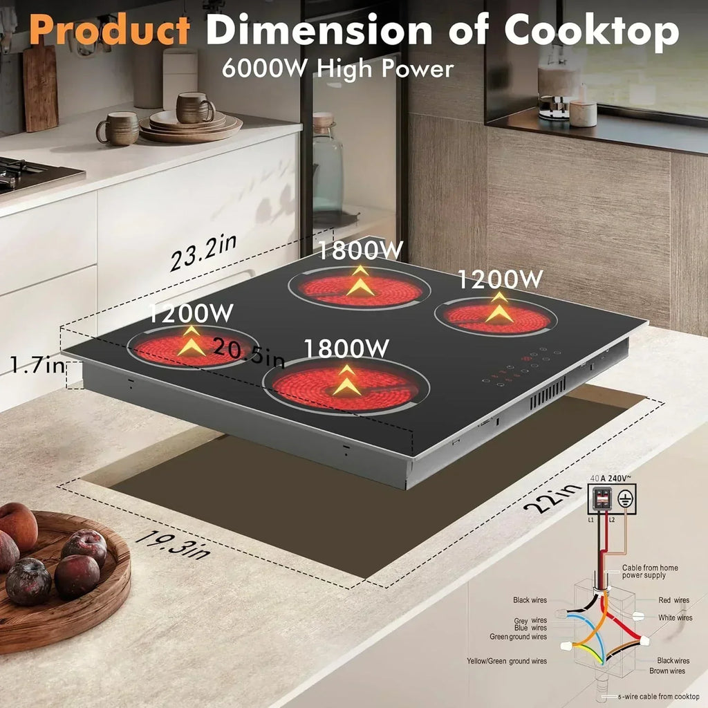 Electric Cooktop 30 Inch - 5 Burners Built-in Ceramic Cooktop 30 Electric Stove Top