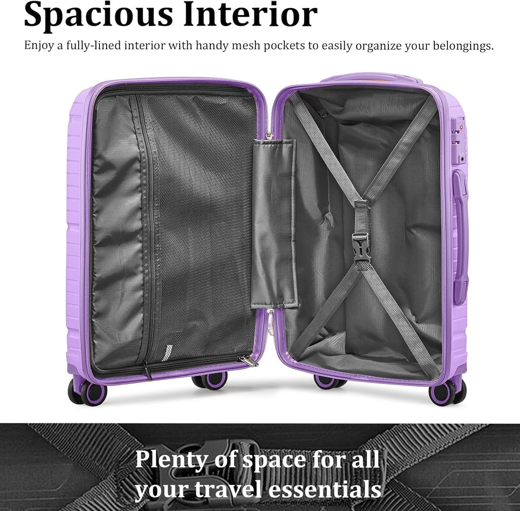 5-piece PP hardshell lightweight travel carry-on luggage set with dual spinner wheels