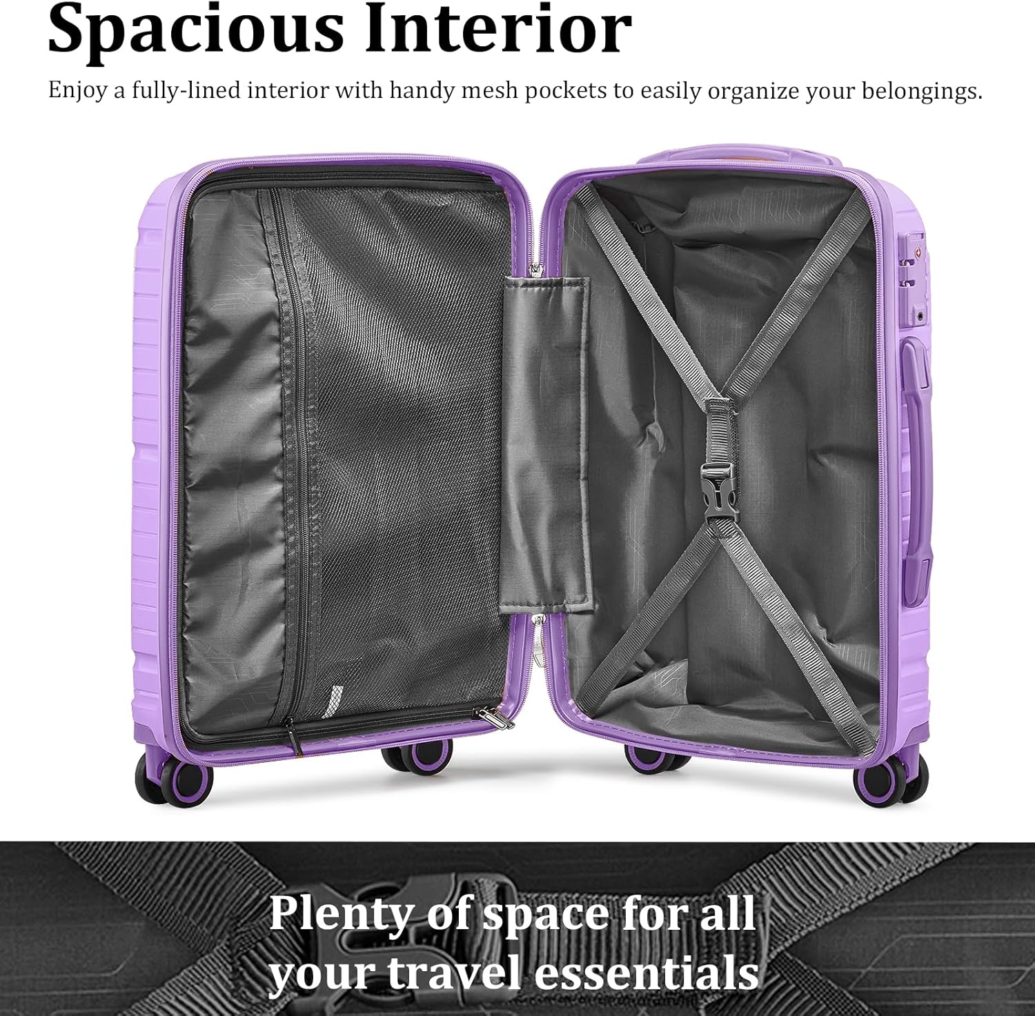 5-piece PP hardshell lightweight travel carry-on luggage set with dual spinner wheels