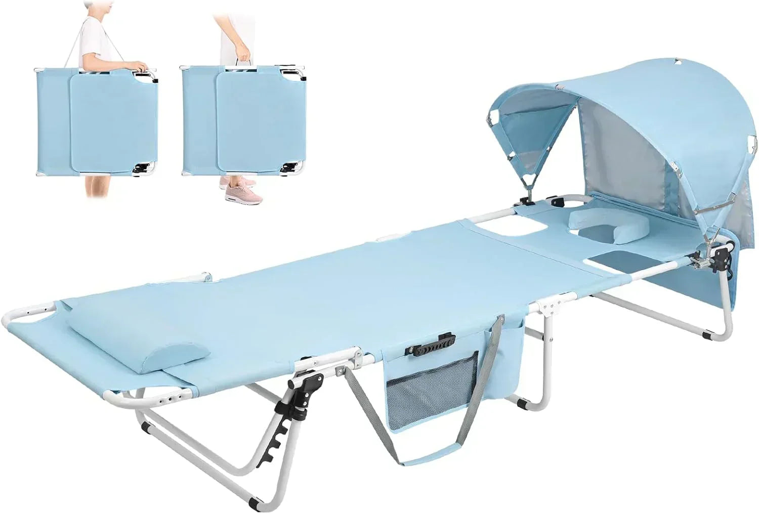 Tanning Chair with Sun Canopy Face Hole Folding Chaise Lounge Chair 5 Position Reclining