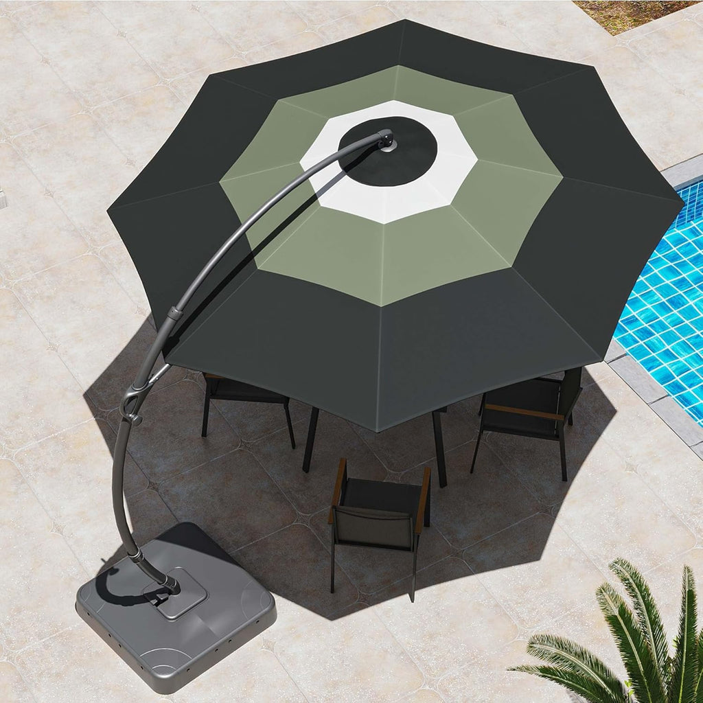 LAUSAINT HOME Outdoor Patio Umbrella with Base included, 11 FT Deluxe Curvy Cantilever Umbrella Heavy Duty Offset Hanging Umbrella with 360° Rotation for Market, Pool, Garden, Backyard, Deck (Beige)