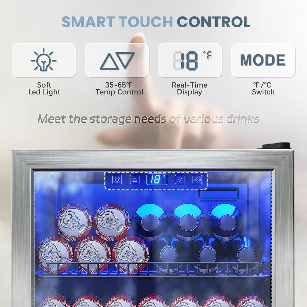 Beverage Refrigerator Cooler-120 Cans Freestanding Mini Fridge Cooler with Glass Door