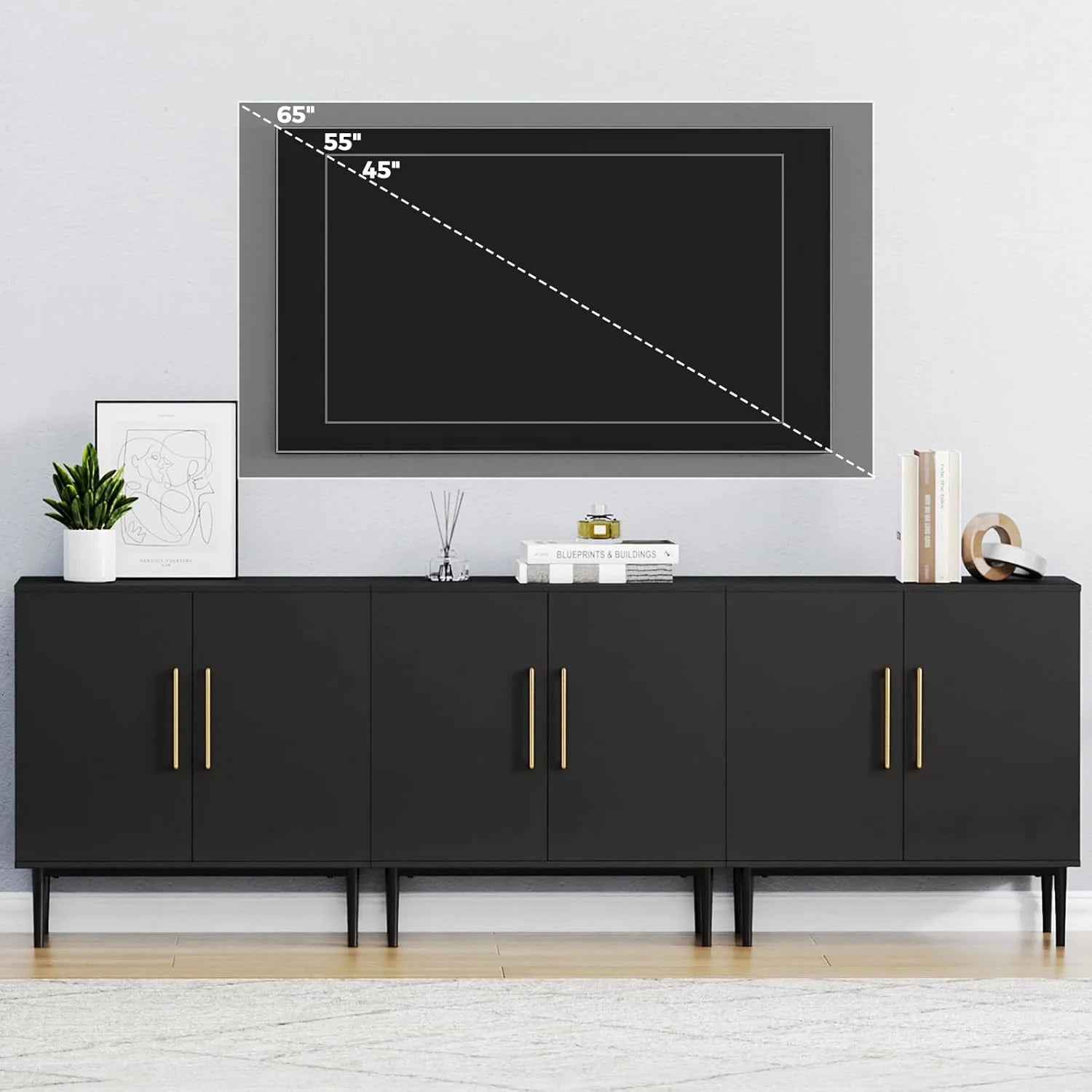 Free Standing Cabinet Black Wood for Living Room, Bedroom, Dining Room, Hallway, Entryway