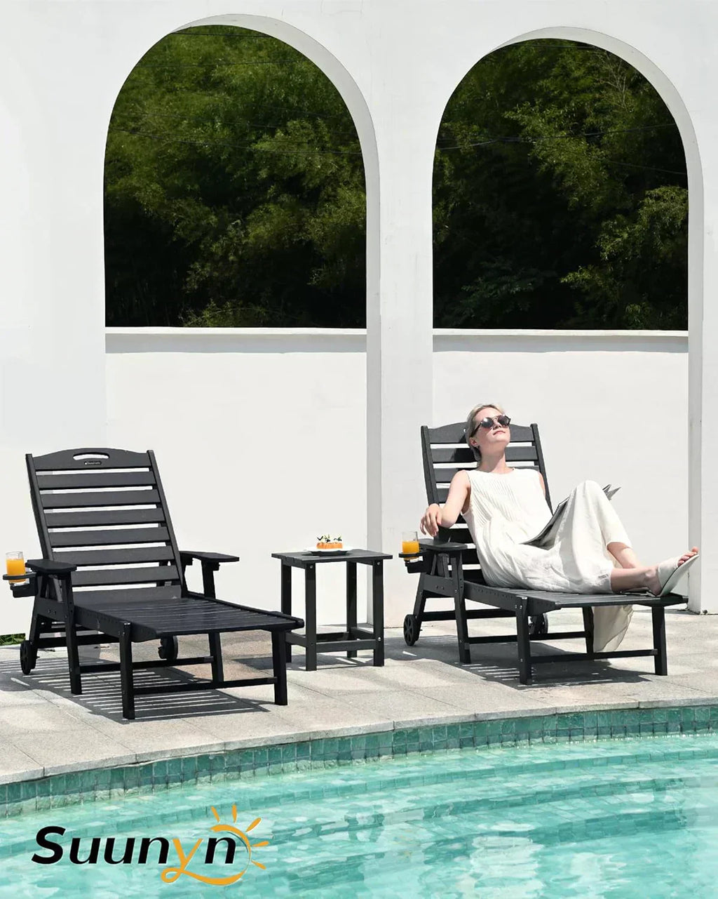 Lounge Chair Outdoor Chaise Lounge HDPE 6-Position Outdoor Chaise Lounge Patio Lounge Chair