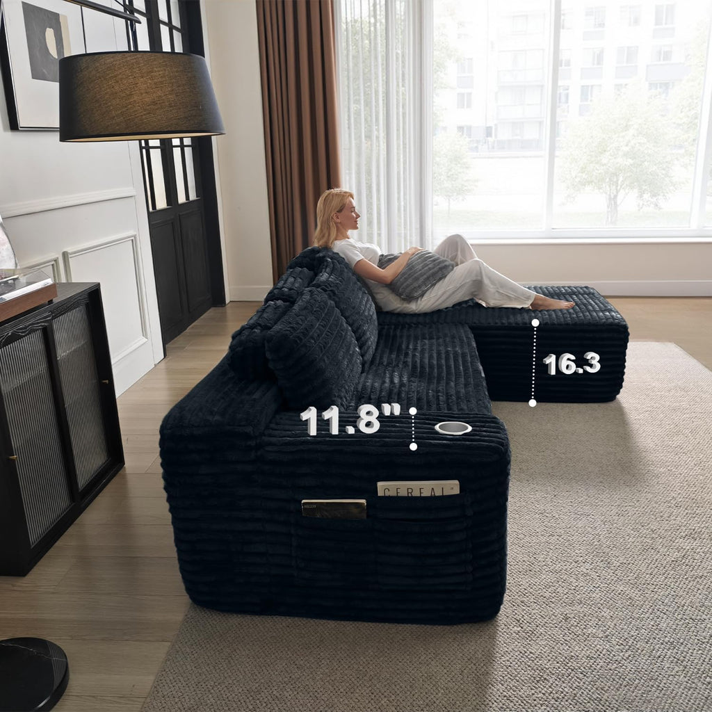 Cloud section sofa with L-shaped recliner modern modular sofa built-in cup holder