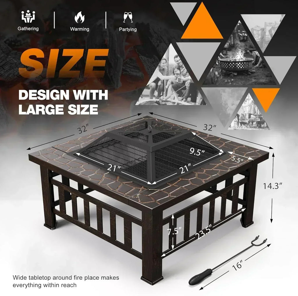 Devoko Outdoor Fire Pit 32 Inch Firepit Table Metal Outdoor Fireplaces with Waterproof Cover