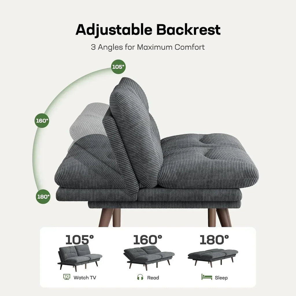 Futon Sofa Bed Futon Sofa Adjustable Back Armrests Converts to Small Sleeper Sofa Bed