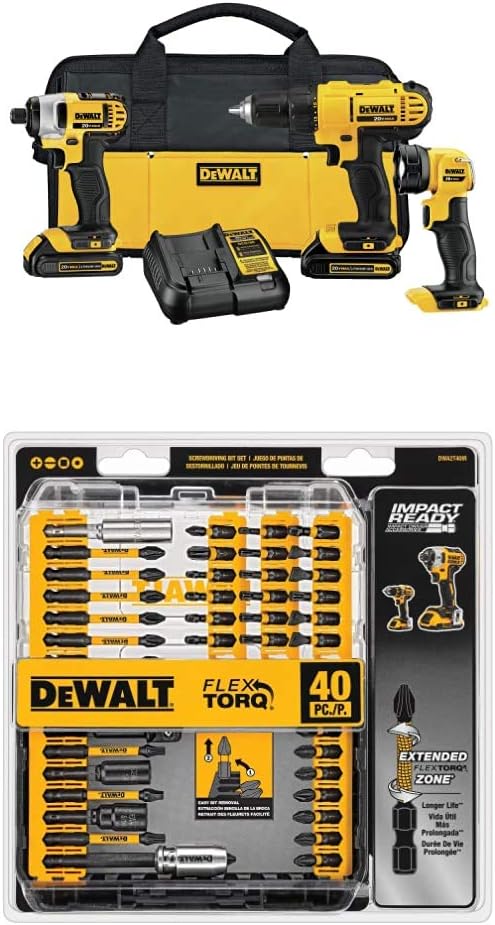 20V MAX Cordless Drill Impact Driver and LED Work Light Portable, Power Tool Combo Kit 3 Tool, 2 Batteries and Charger Included (DCK340C2)