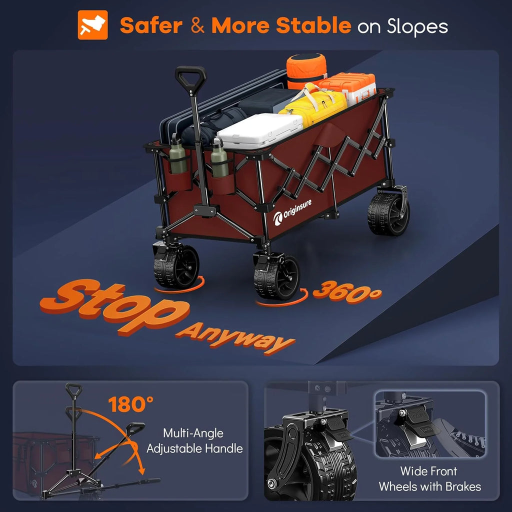 38 long foldable four-wheel stroller, foldable, 460 lb capacity, 220 liter heavy-duty folding beach stroller with large all-terrain tires