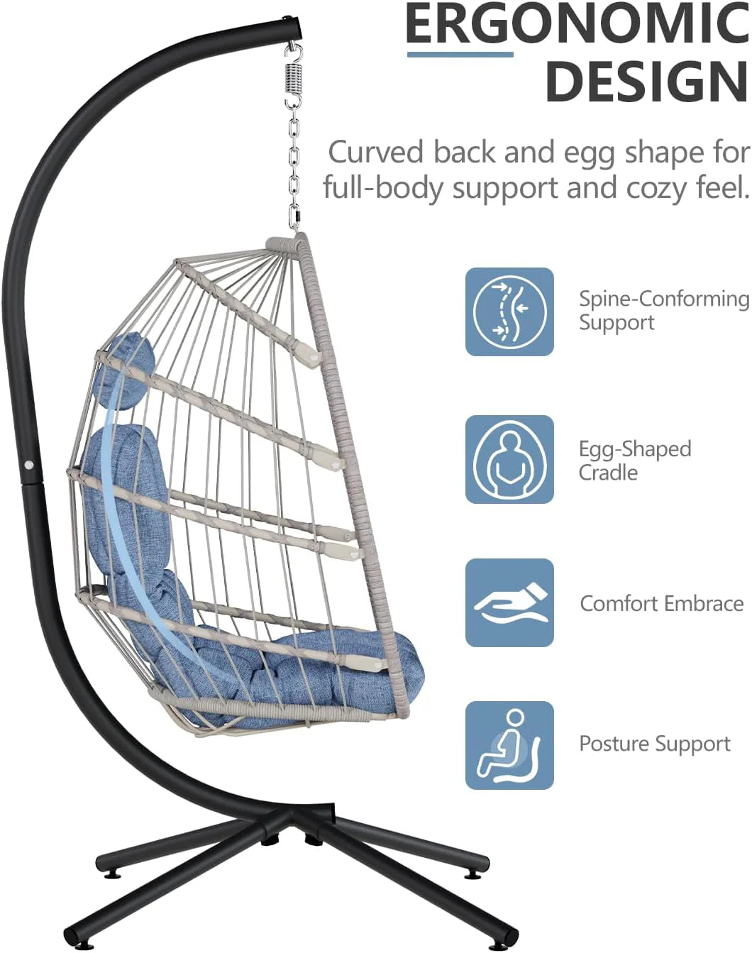 SWITTE Egg Chair Outdoor Indoor Wicker Hanging Egg Swing Chair 350lbs Capacity for Patio