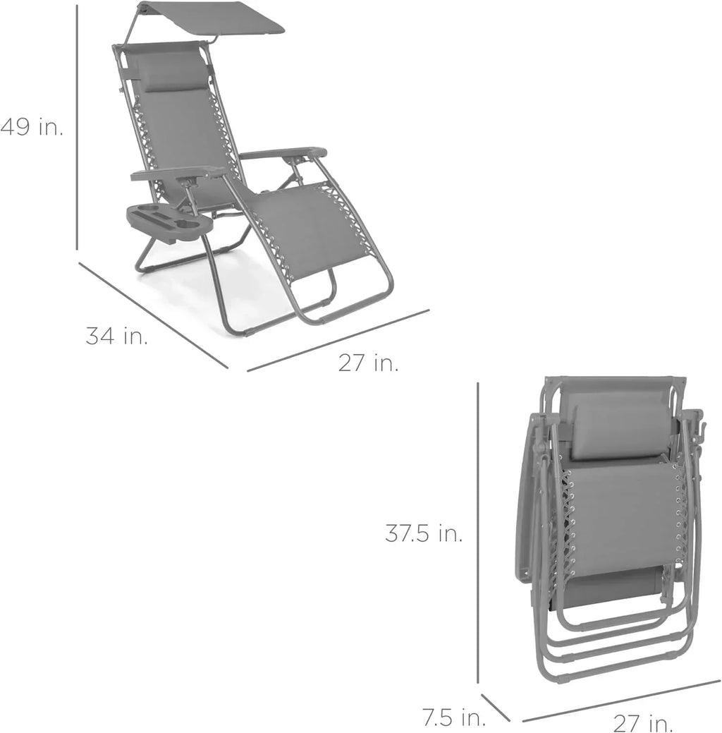 Best Choice Products Folding Zero Gravity Recliner Patio Lounge Chair Adjustable Canopy Shade