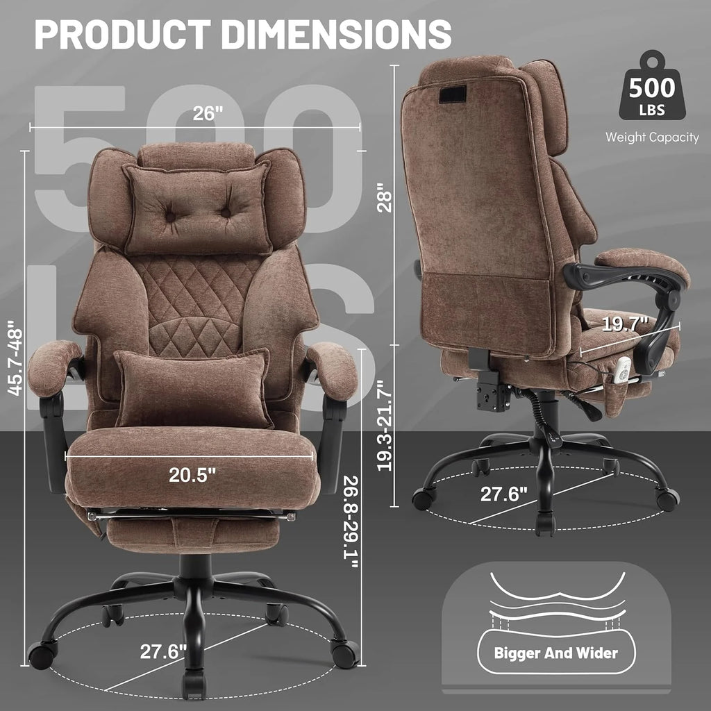 Massage Office Chair with Footrest, Large and Tall Leather Office Chair 500 lbs