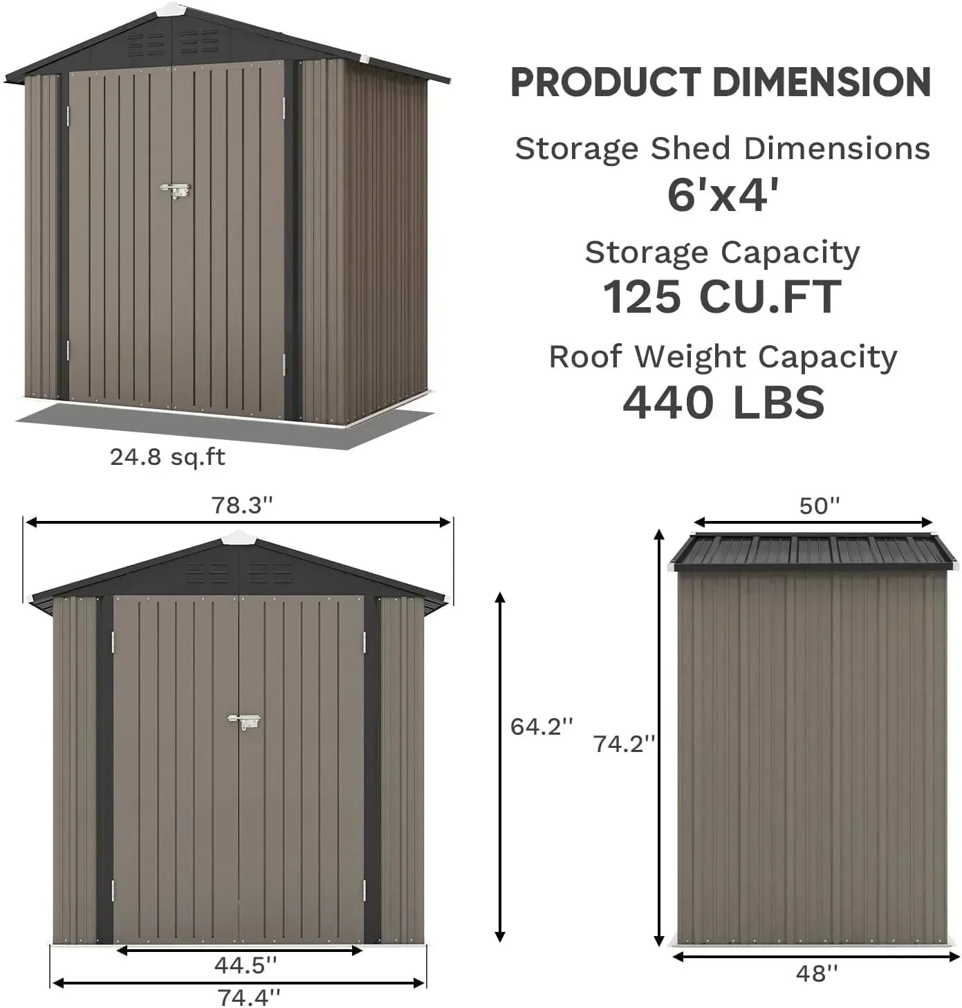 Patiowell 5x3 FT Outdoor Storage Shed Tool Shed with Sloping Roof and Lockable Door Metal Shed