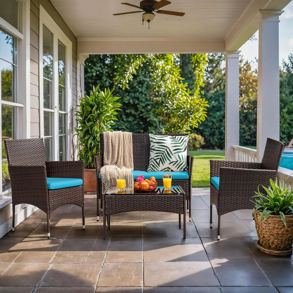 Homall 4 Pieces Outdoor Patio Furniture Sets Rattan Chair Wicker Set, Outdoor Indoor Use Backyard Porch Garden Poolside Balcony Furniture Sets (Grey)