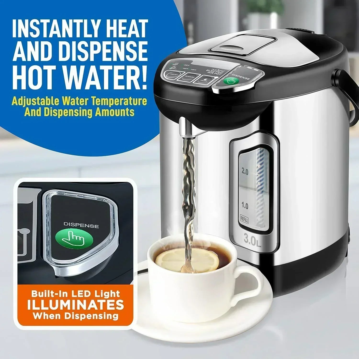 NutriChef Water Heater and Hot Water Dispenser 8L Electric Beverage Dispenser